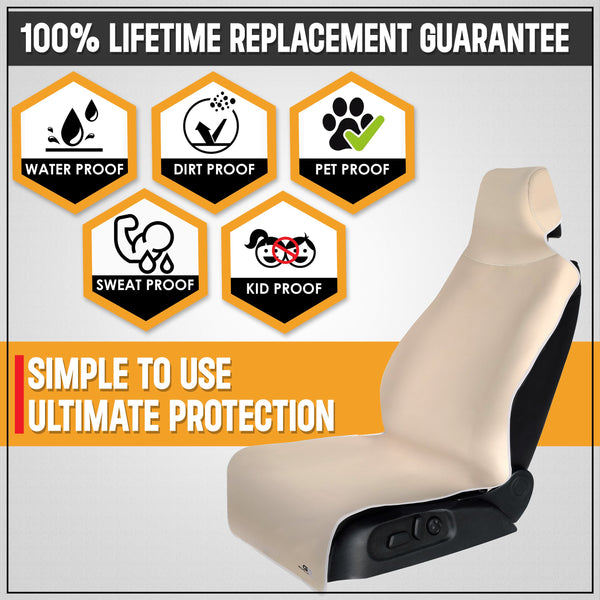 Gorla Gear Beige Premium Universal Fit Waterproof Stain Resistant Car Seat Cover Neoprene Non-Slip Bucket Seat Dog Kid Protector Van Truck SUV Sedan