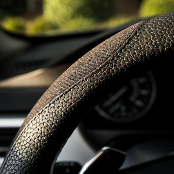Gorla Gear Black Leather Neoprene Steering Wheel Cover Easy Fast Installation Universal Fit 14.5 15 15.5 Inch Anti-Slip Safe Grip Car Truck Auto