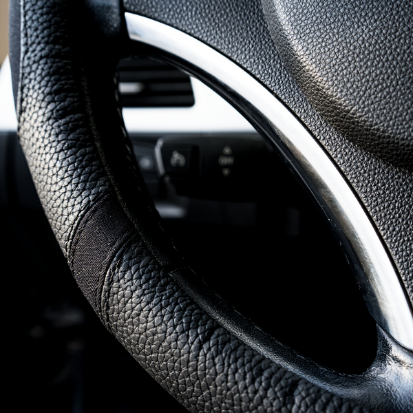 Gorla Gear Black Leather Neoprene Steering Wheel Cover Easy Fast Installation Universal Fit 14.5 15 15.5 Inch Anti-Slip Safe Grip Car Truck Auto